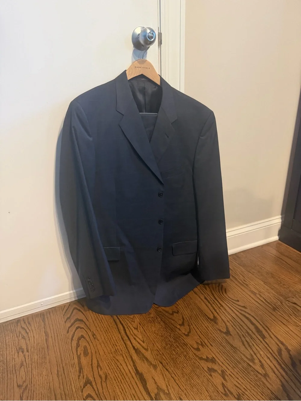 Joseph Abboud Checkered Navy Blue Wool Blazer with Pants